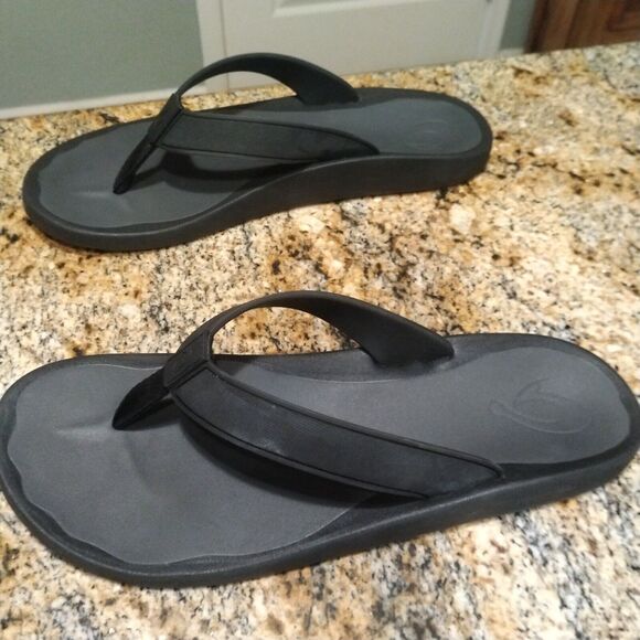Olukai Koko'o Men's Flip Flop Sandal Black/Dark Shadow 10493-406C Men's Size 13 - Picture 4 of 12